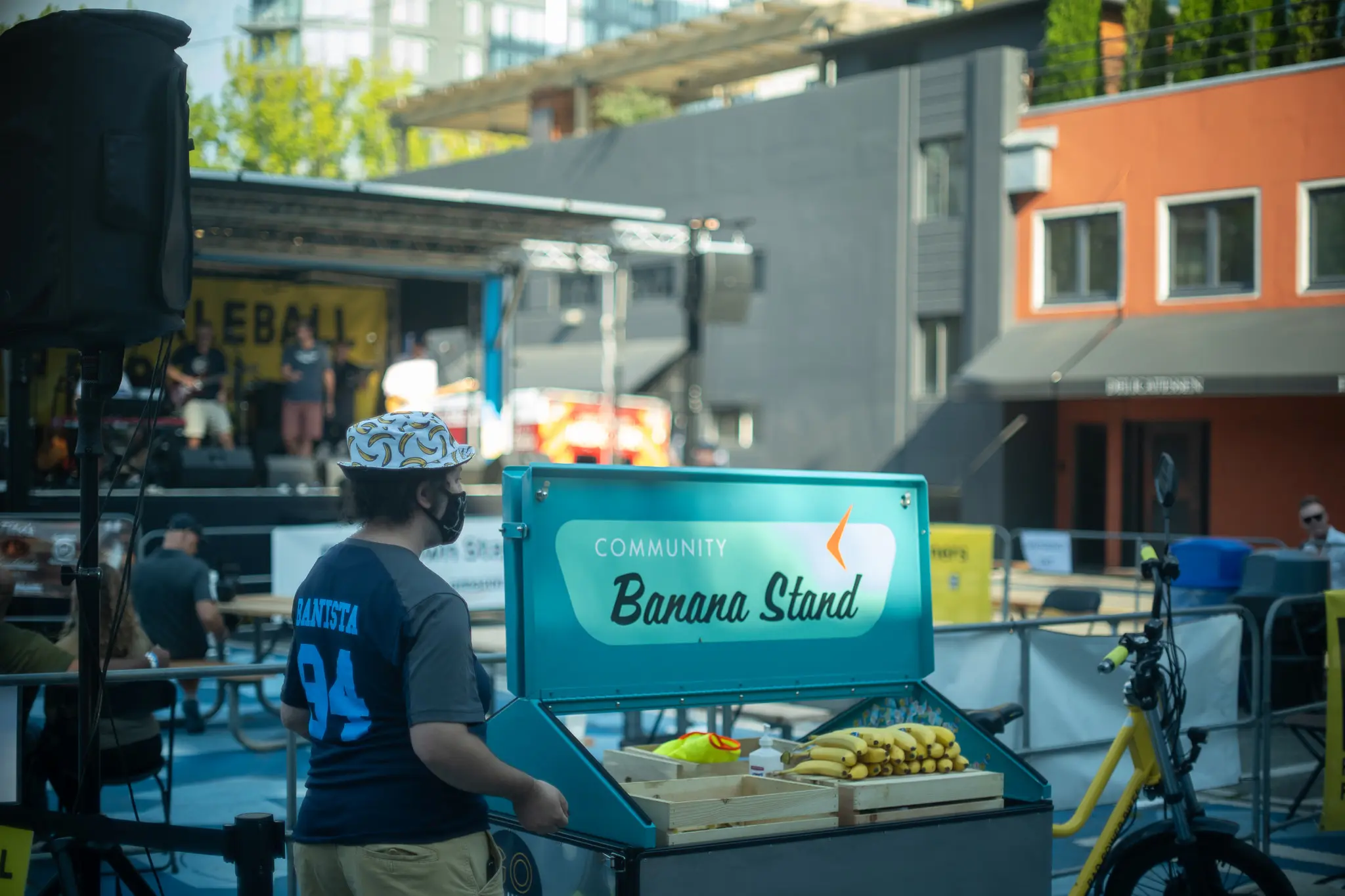 banana stand near a concert